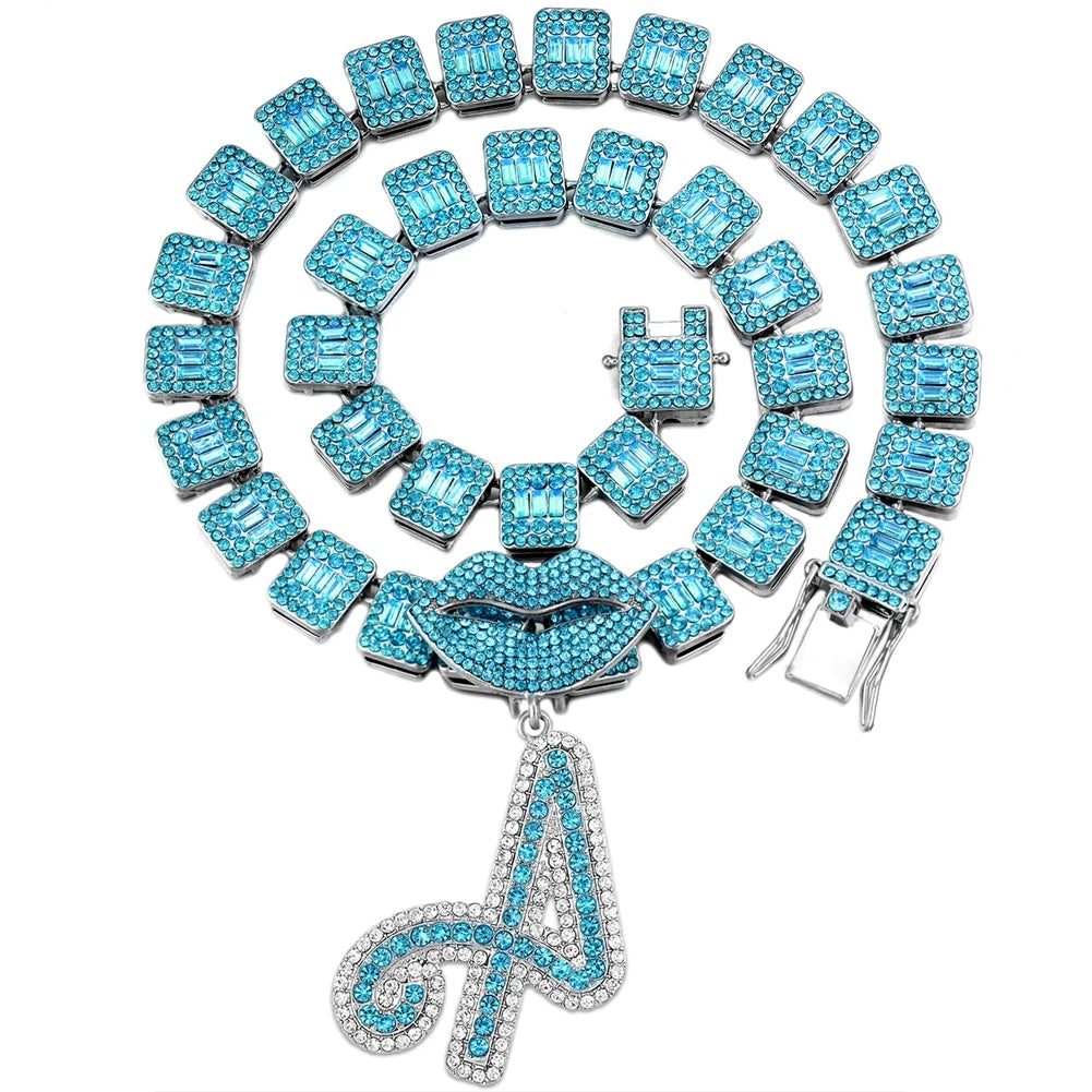 Ice Blue Cursive Initial Crystal Letter Necklace