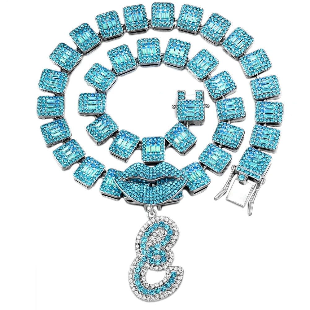Ice Blue Cursive Initial Crystal Letter Necklace