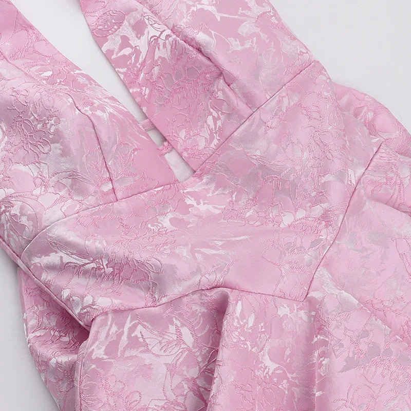 Halter Jacquard Bow Dress