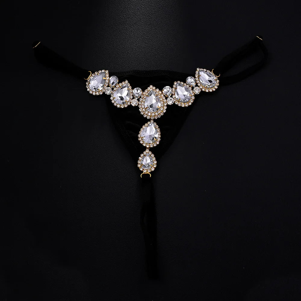Teardrop Crystal Chain Thong
