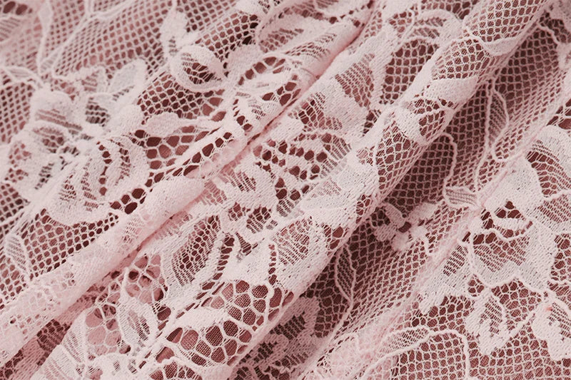 Pink Lace Flare Long Sleeve Mini Dress