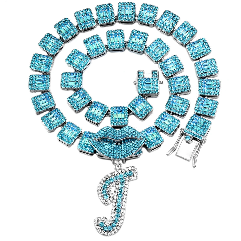 Ice Blue Cursive Initial Crystal Letter Necklace