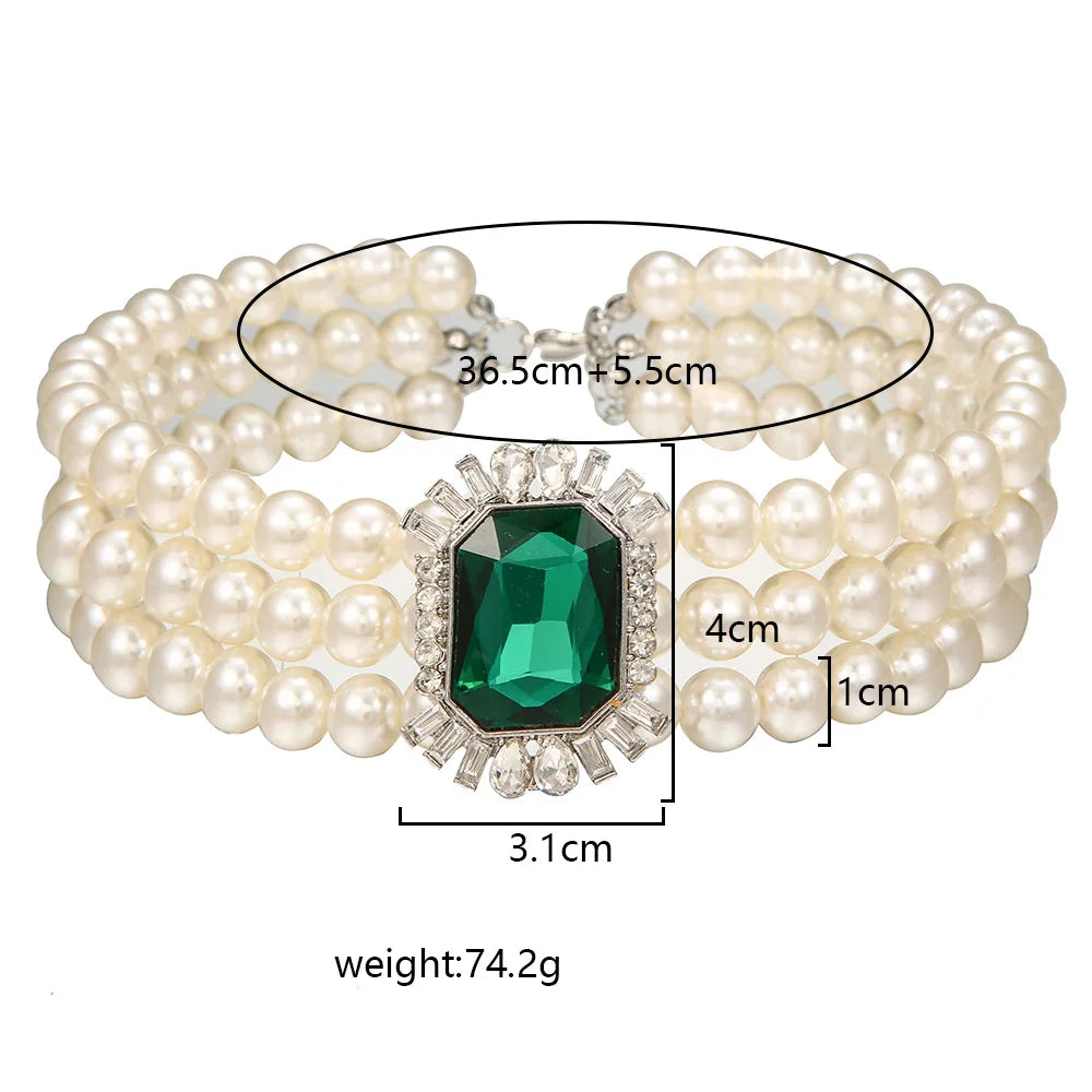 Green Crystal Choker Pearl Necklace