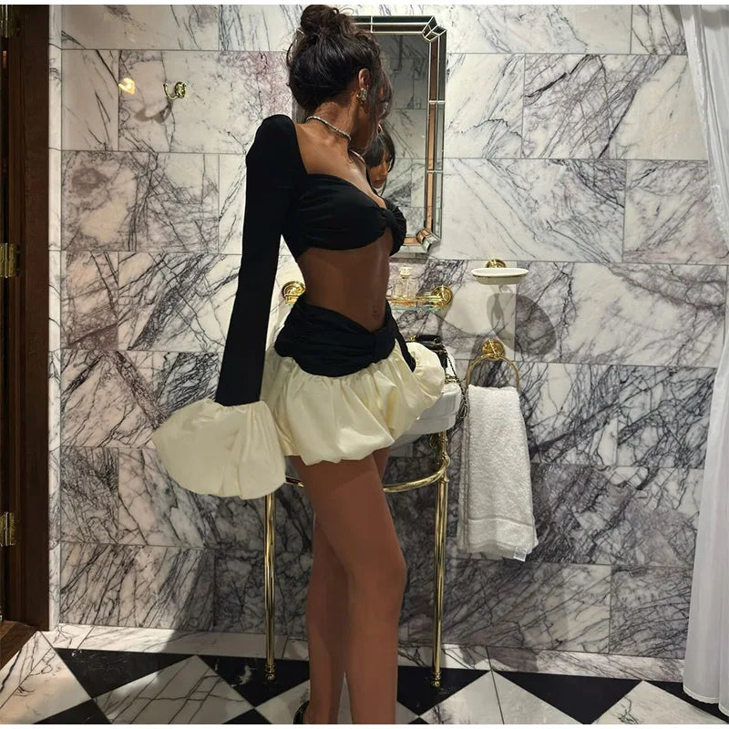 Satin Bow Crop Top & Skirt Set