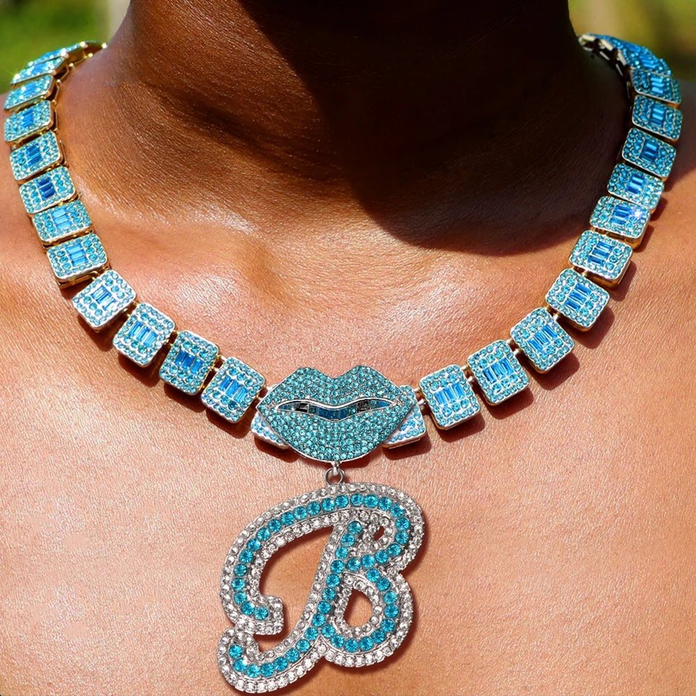 Ice Blue Cursive Initial Crystal Letter Necklace