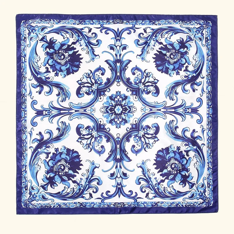 Blue And White Porcelain Satin Scarf