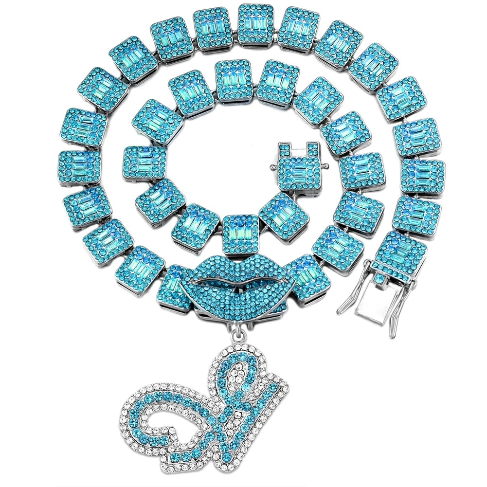 Ice Blue Cursive Initial Crystal Letter Necklace