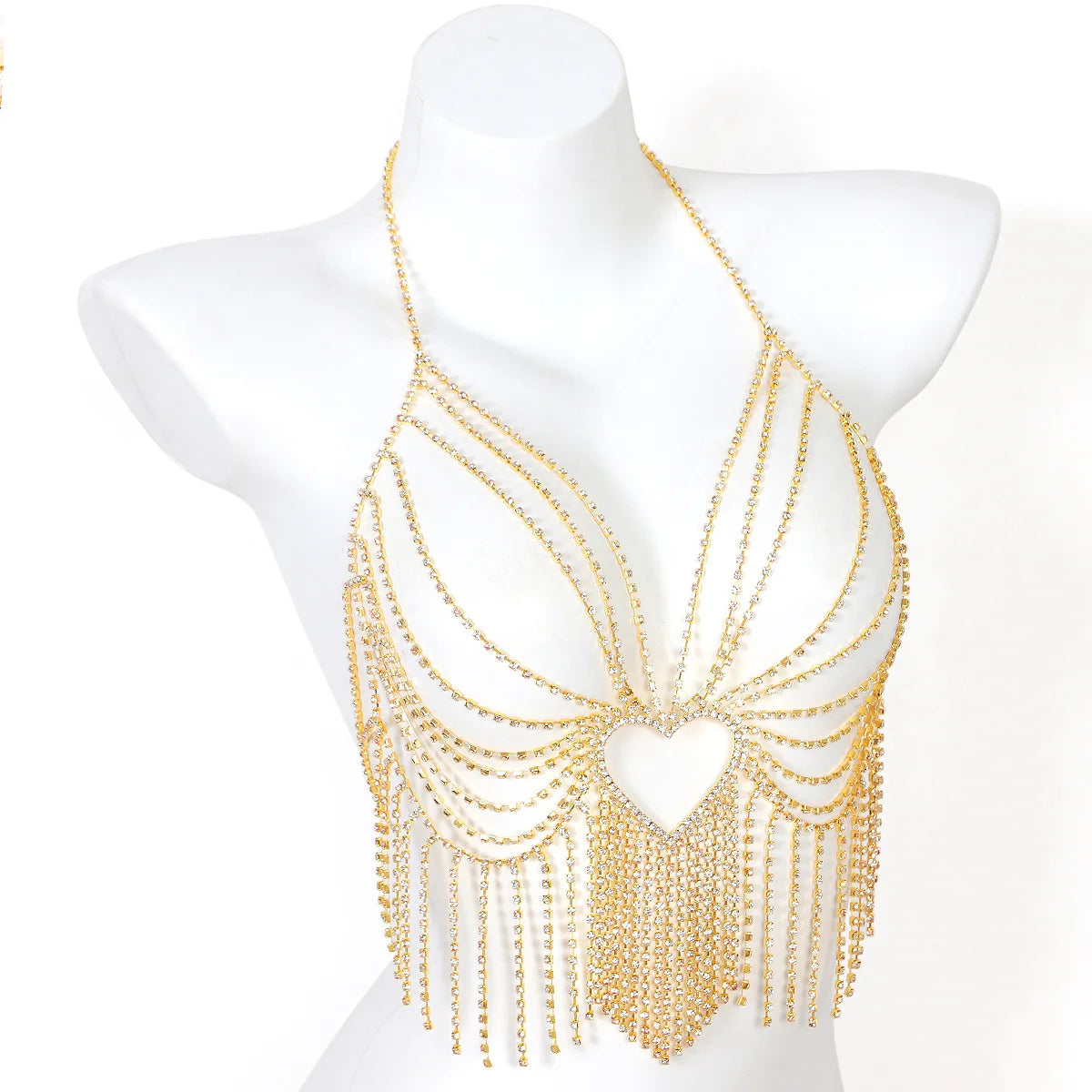 Heart Fringe Rhinestone Body Chain