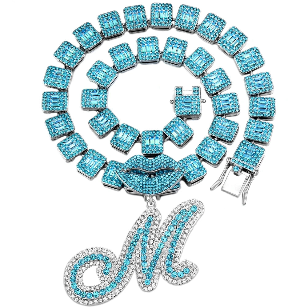 Ice Blue Cursive Initial Crystal Letter Necklace