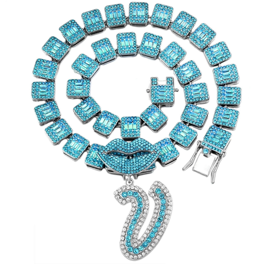 Ice Blue Cursive Initial Crystal Letter Necklace
