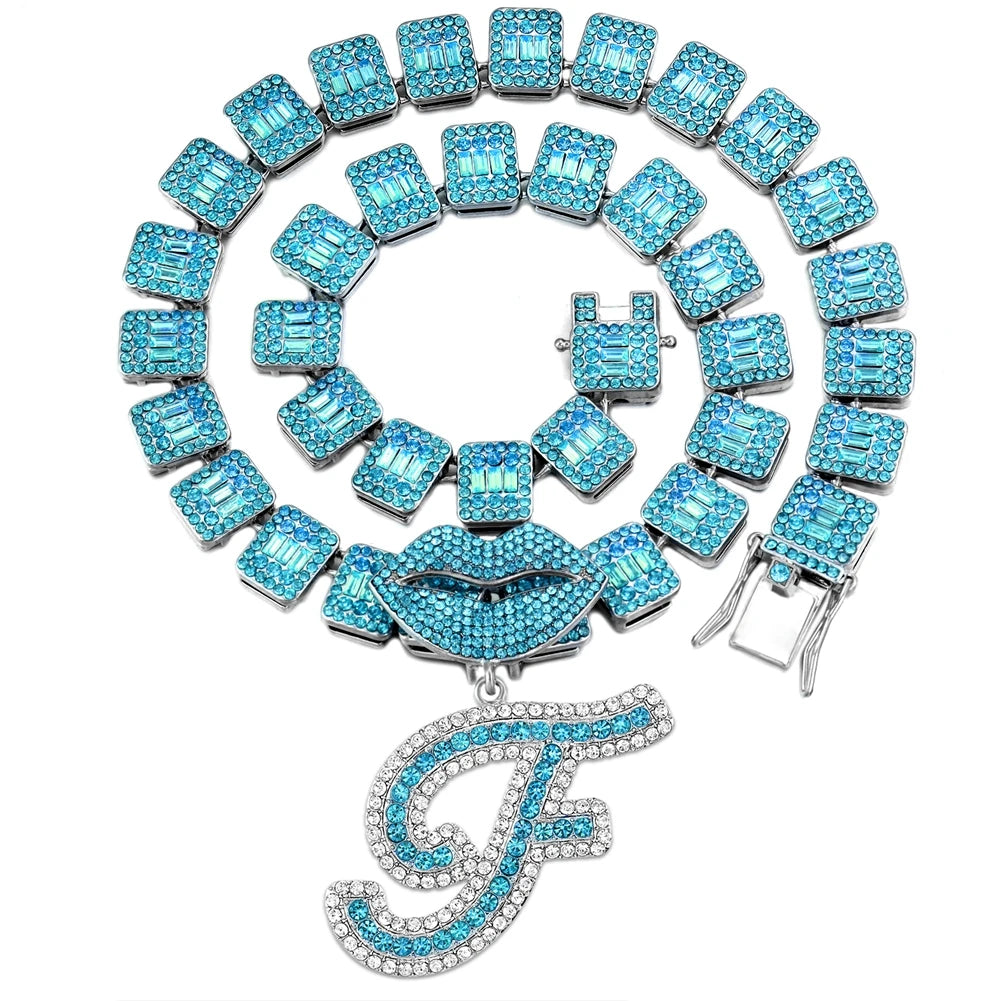 Ice Blue Cursive Initial Crystal Letter Necklace