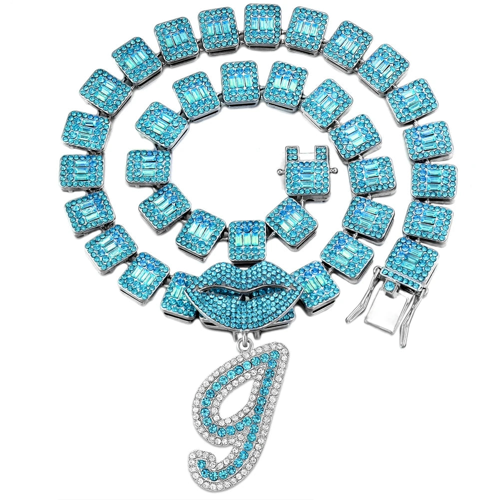 Ice Blue Cursive Initial Crystal Letter Necklace