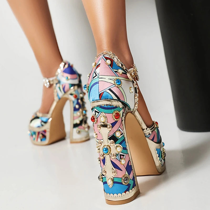 70s Flower Power Platform High Heels