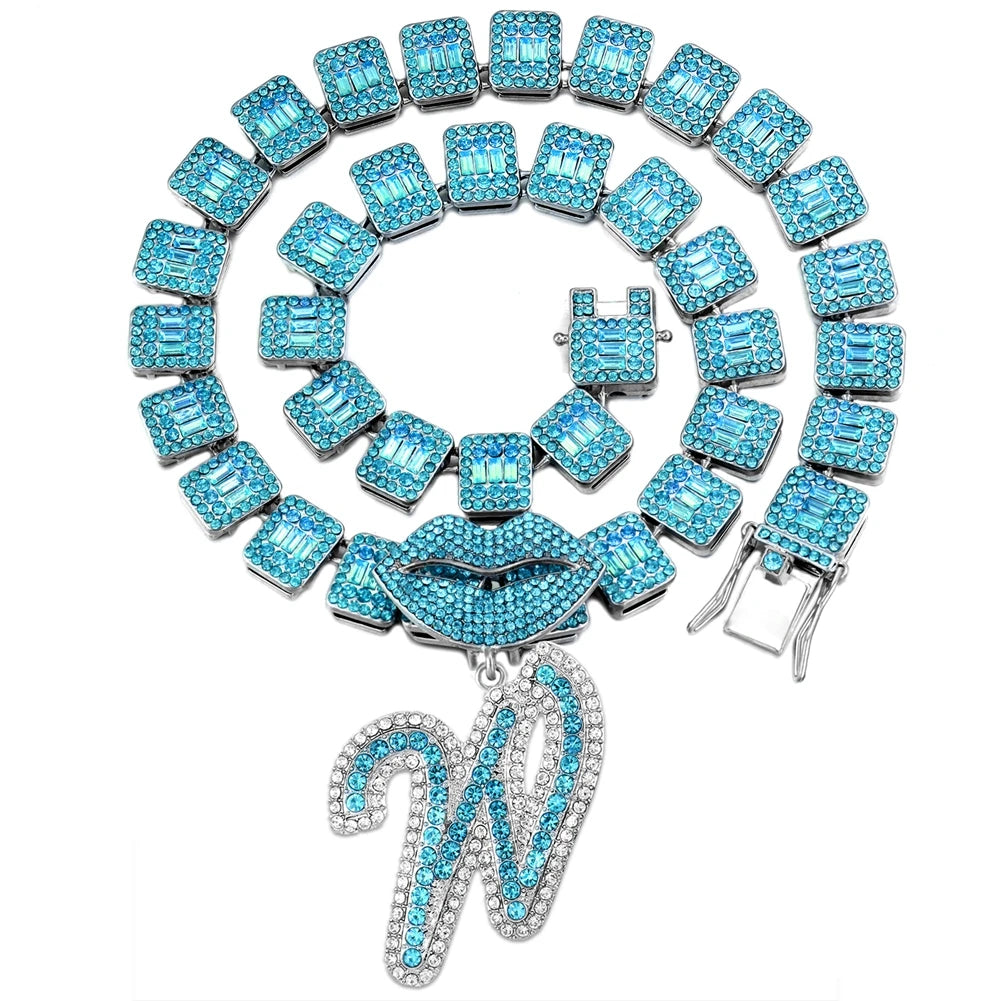 Ice Blue Cursive Initial Crystal Letter Necklace