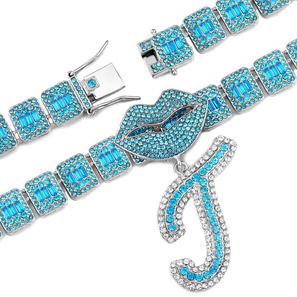 Ice Blue Cursive Initial Crystal Letter Necklace