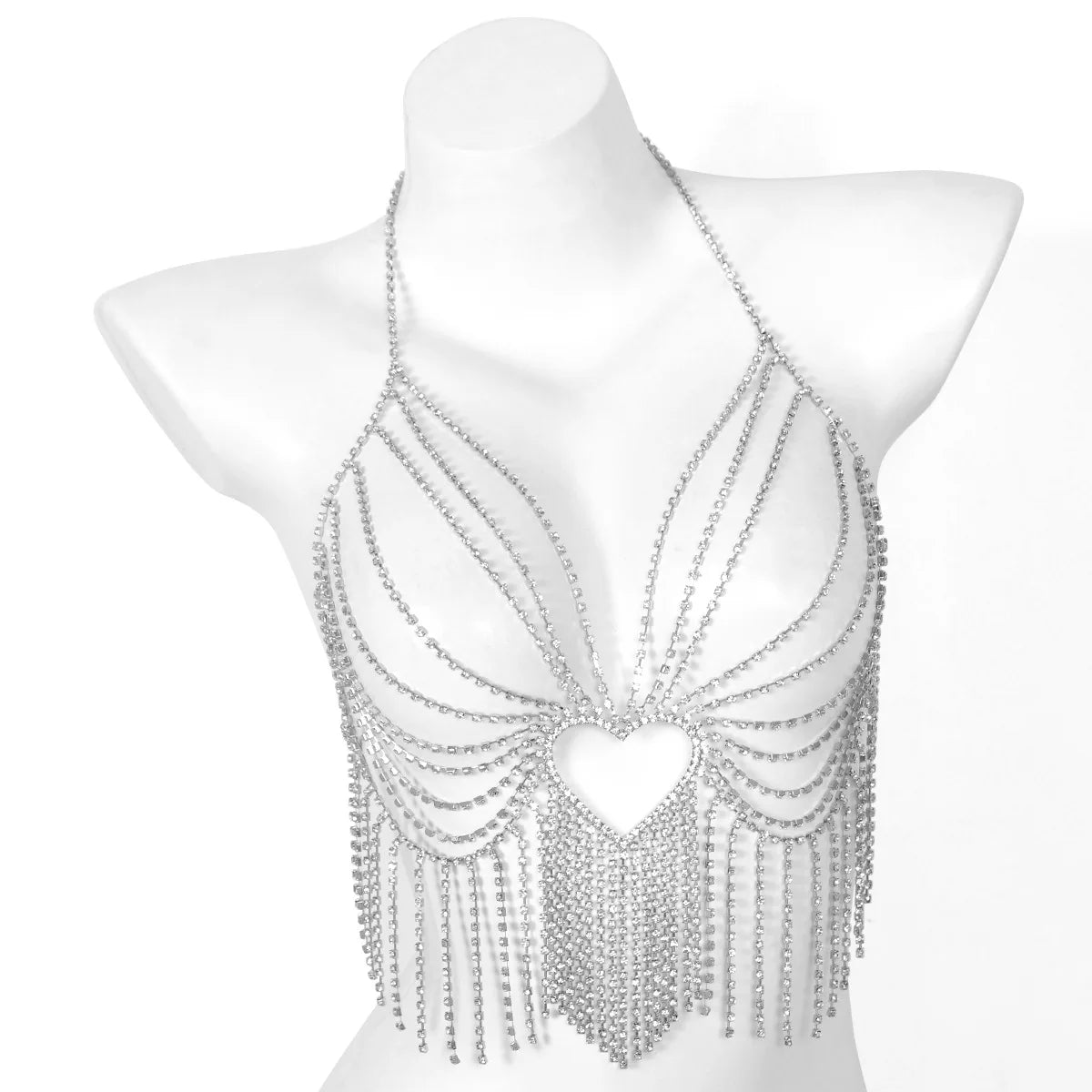 Heart Fringe Rhinestone Body Chain