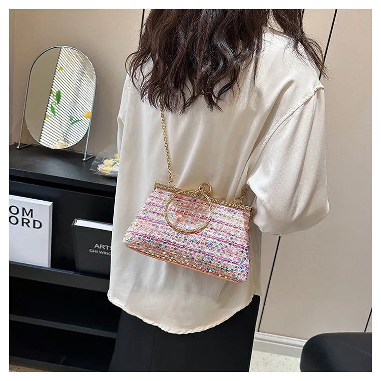 Plaid Tweed Sequins Clutch Purse