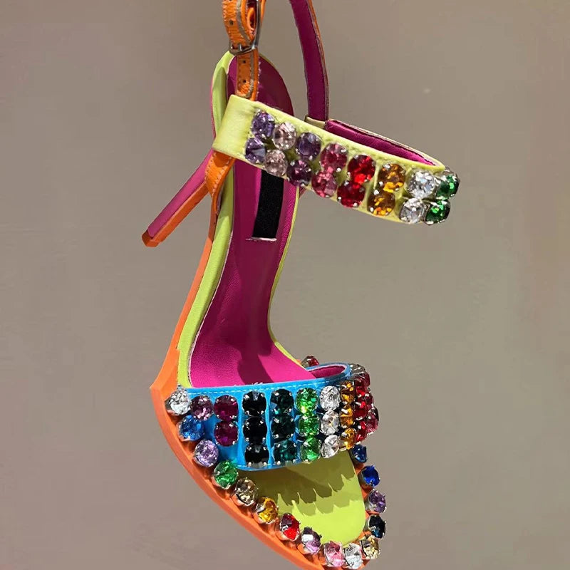 Rainbow Crystal Rivets High Heels