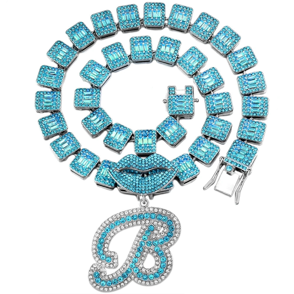 Ice Blue Cursive Initial Crystal Letter Necklace