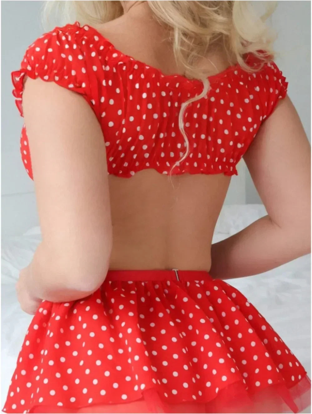 Polka Dot Off Shoulder Top & Skirt Set