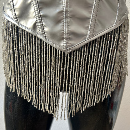 Custom Sabrina Carpenter Silver fringe corset top with heart detail