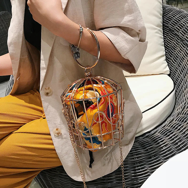 Birdcage Metal Frame Bucket Bag