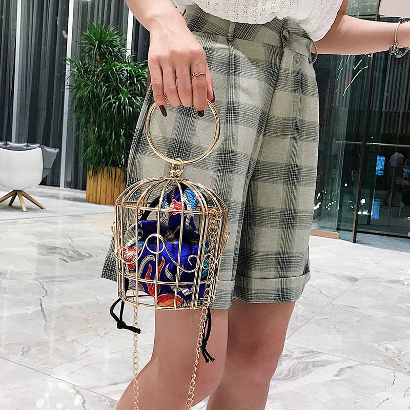 Birdcage Metal Frame Bucket Bag