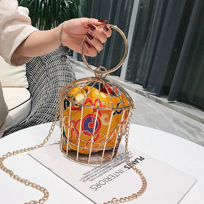 Birdcage Metal Frame Bucket Bag