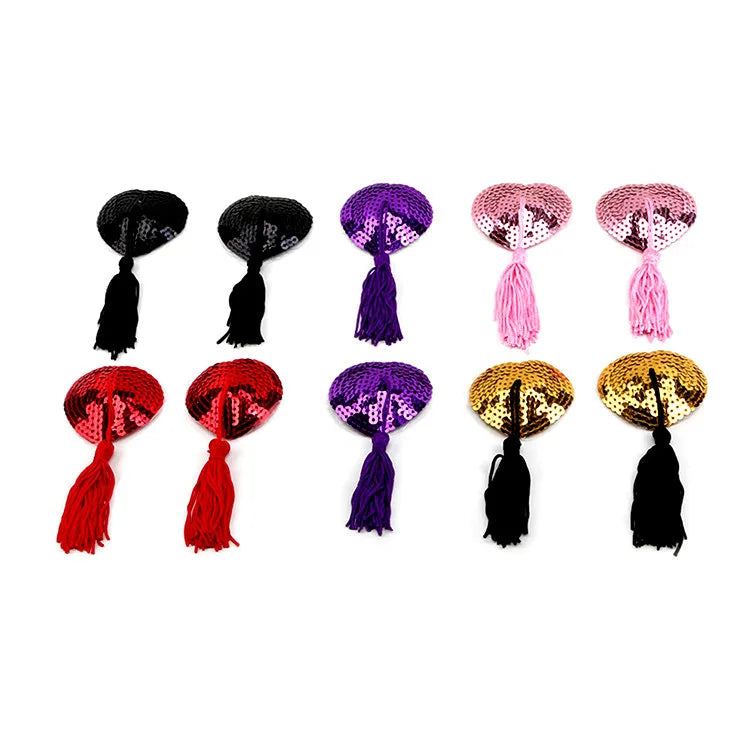 Sequin Tassels Heart Shape Nipple Stickers Pasties