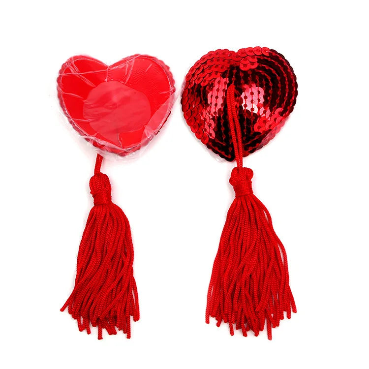 Sequin Tassels Heart Shape Nipple Stickers Pasties