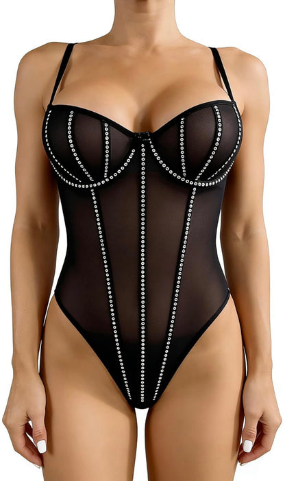 Rhinestone Mesh Bodysuit