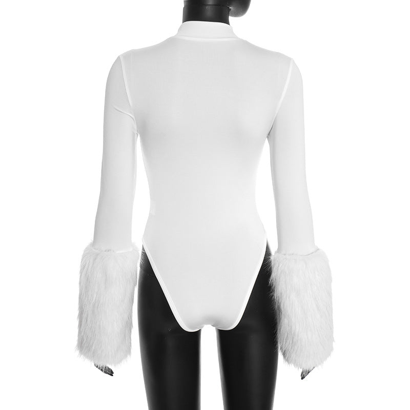Faux Fur Long Sleeve Bodysuit