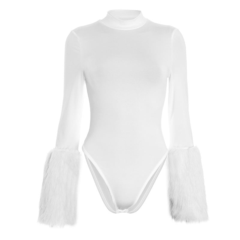 Faux Fur Long Sleeve Bodysuit