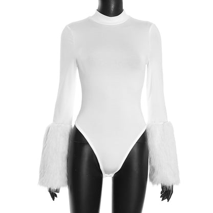 Faux Fur Long Sleeve Bodysuit