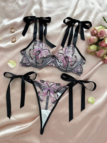 Delicate Butterfly Embroidery Lingerie Set