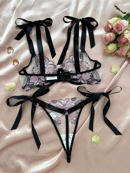 Delicate Butterfly Embroidery Lingerie Set