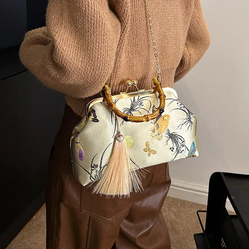 Embroidery Butterfly Bamboo Handbag