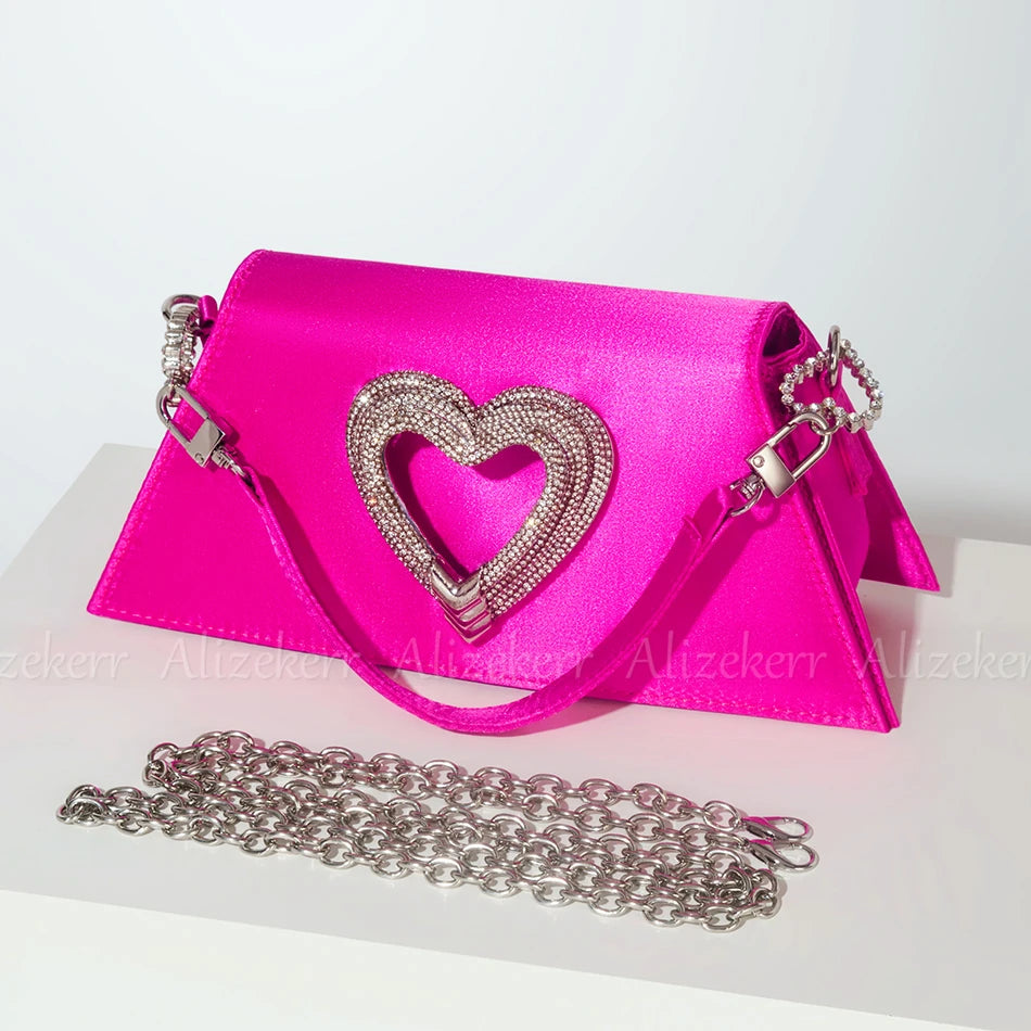 Rhinestone Heart Satin Handbag