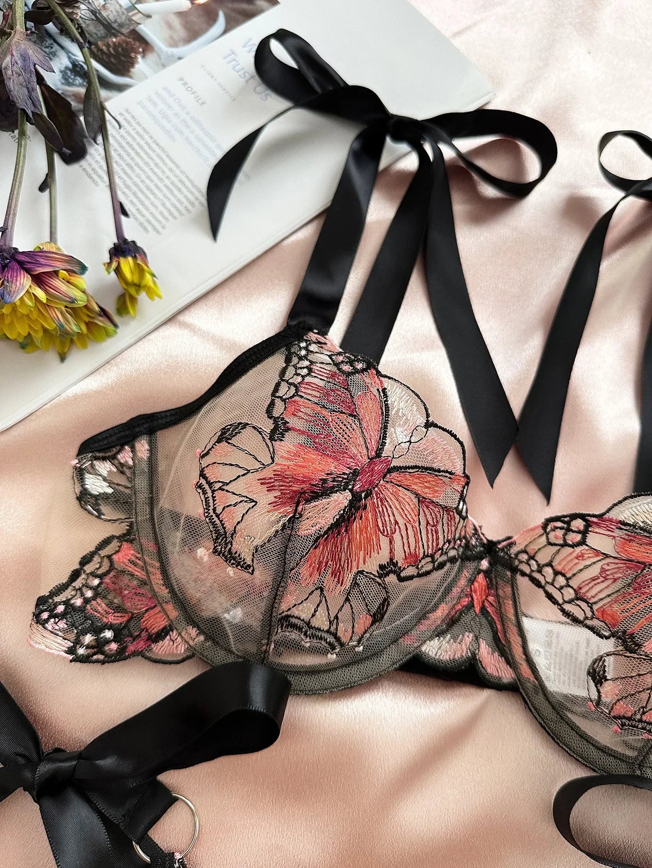 Delicate Butterfly Embroidery Lingerie Set