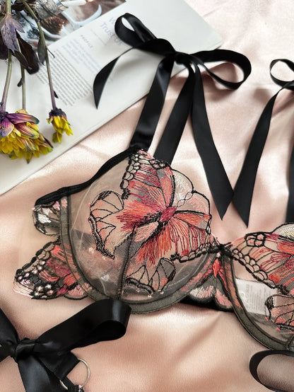 Delicate Butterfly Embroidery Lingerie Set