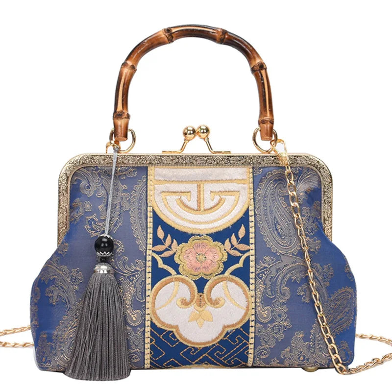 Embroidery Jacquard Bamboo Handbag