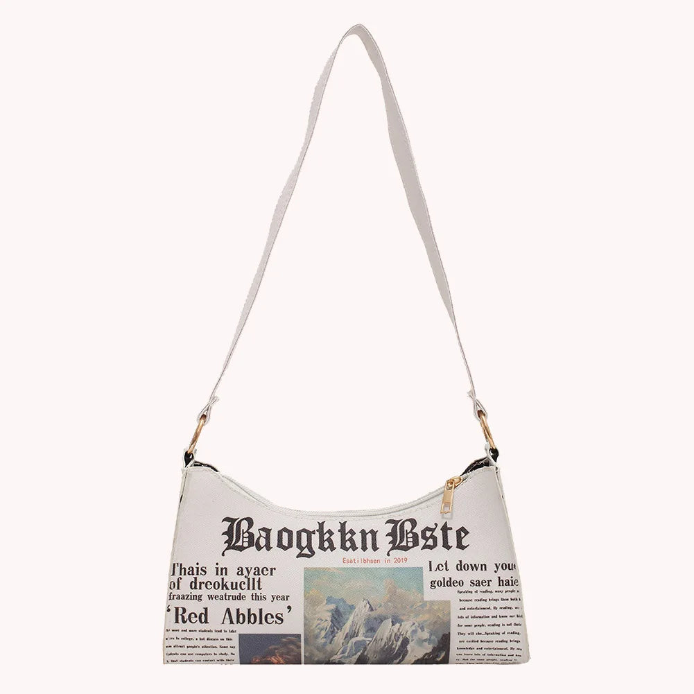 Newspaper Print Shoulder Bag