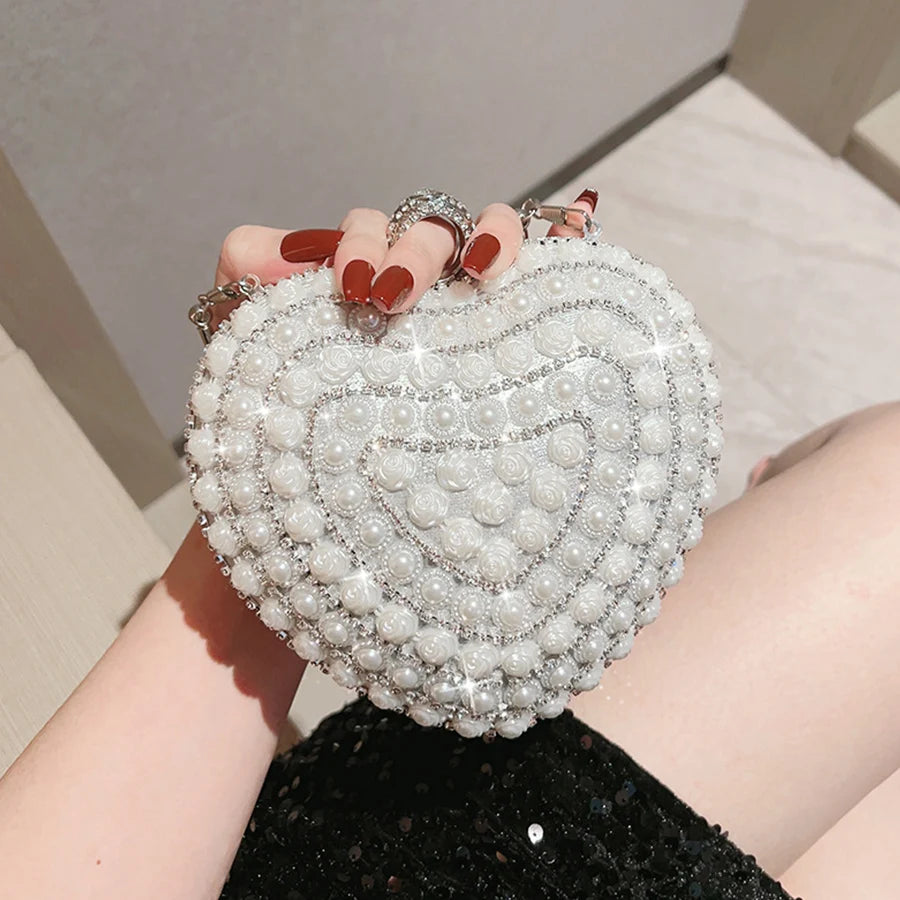 Pearl Rhinestone Clutch Purse