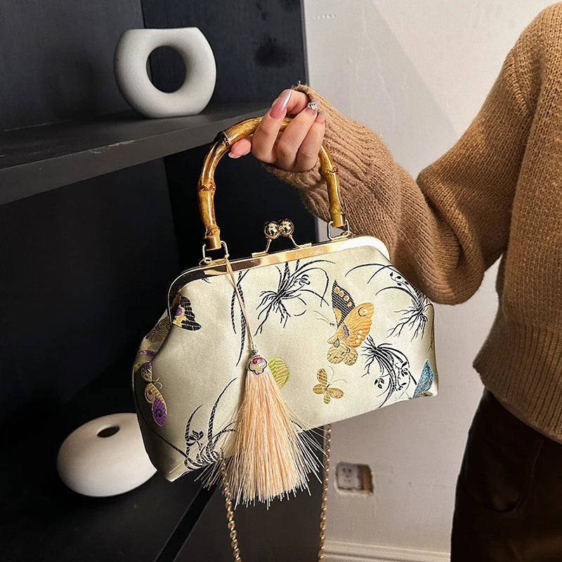 Embroidery Butterfly Bamboo Handbag