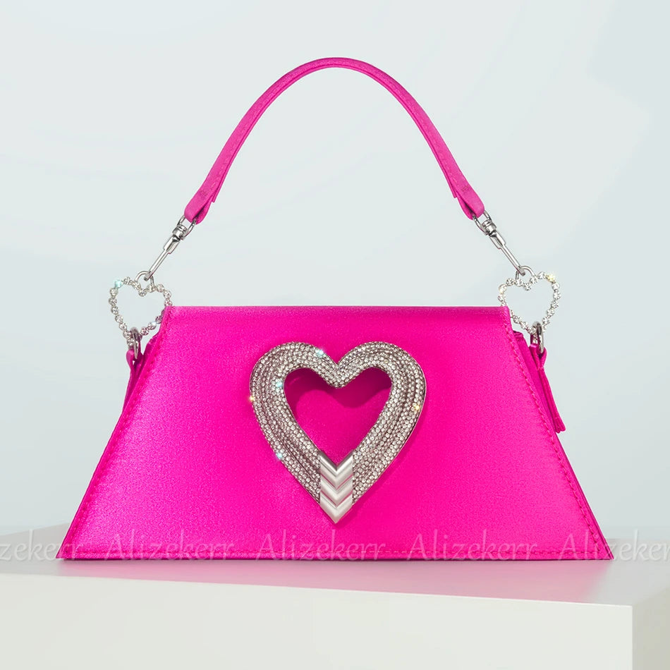 Rhinestone Heart Satin Handbag