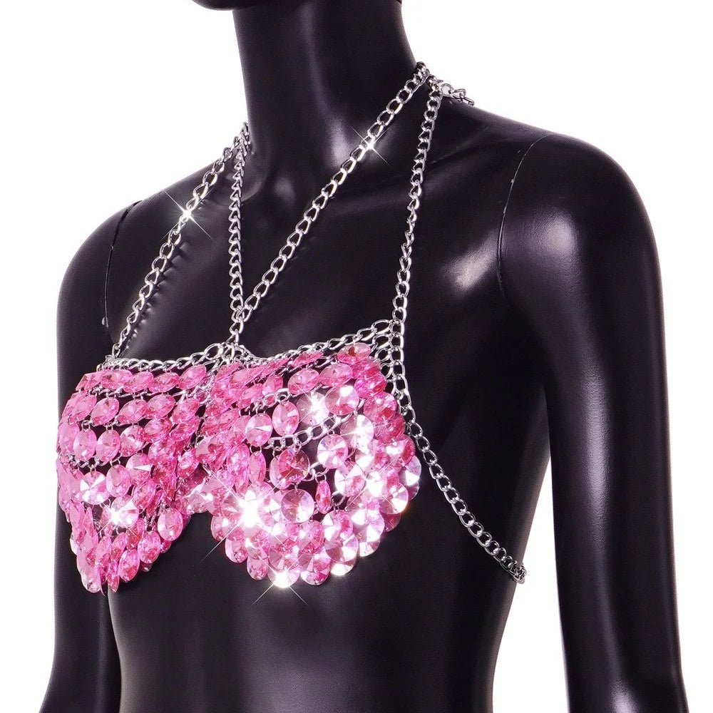 Pink Crystal Bra Body Chain