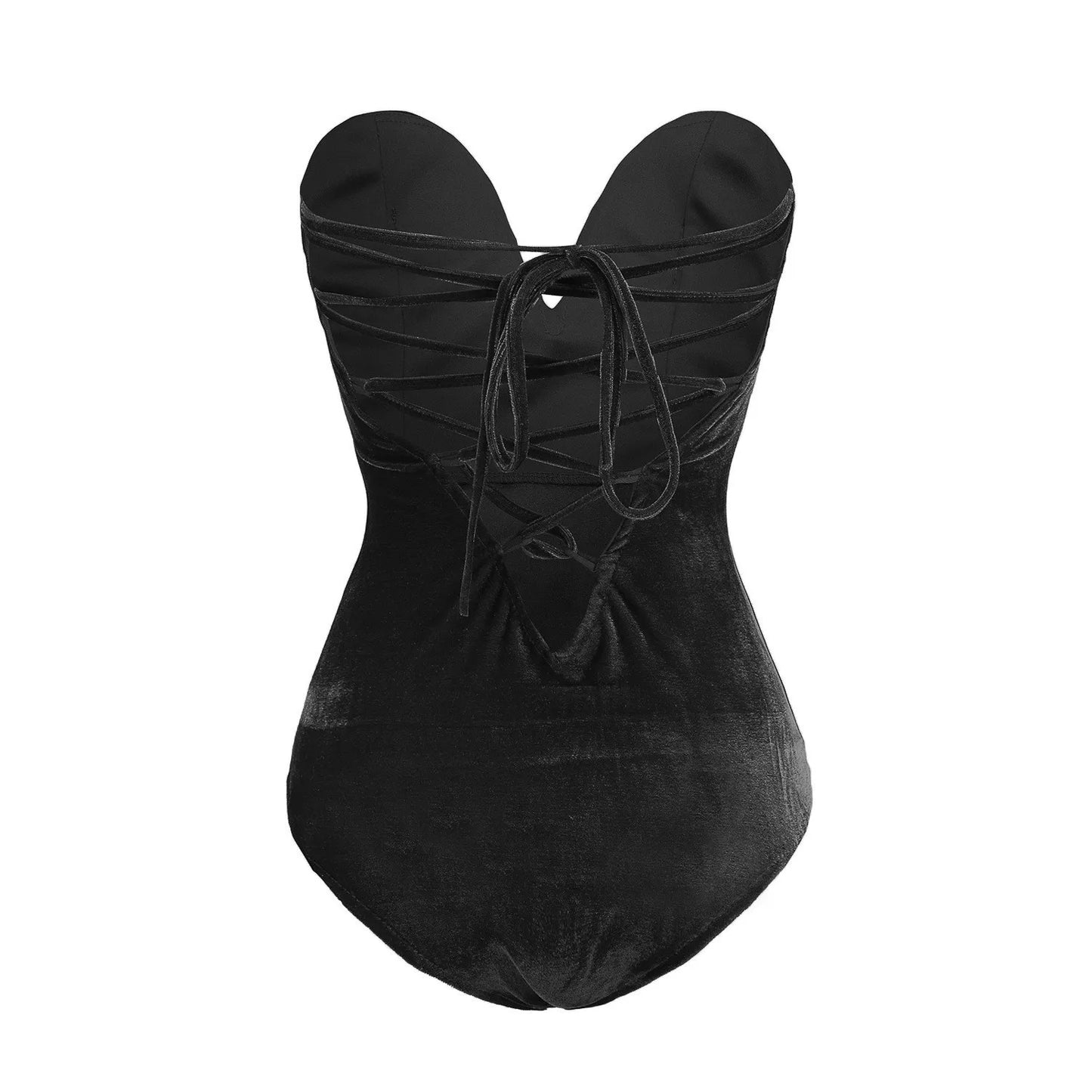 Velvet Strapless Lace Up Bodysuit
