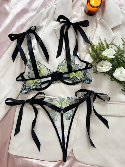 Delicate Butterfly Embroidery Lingerie Set