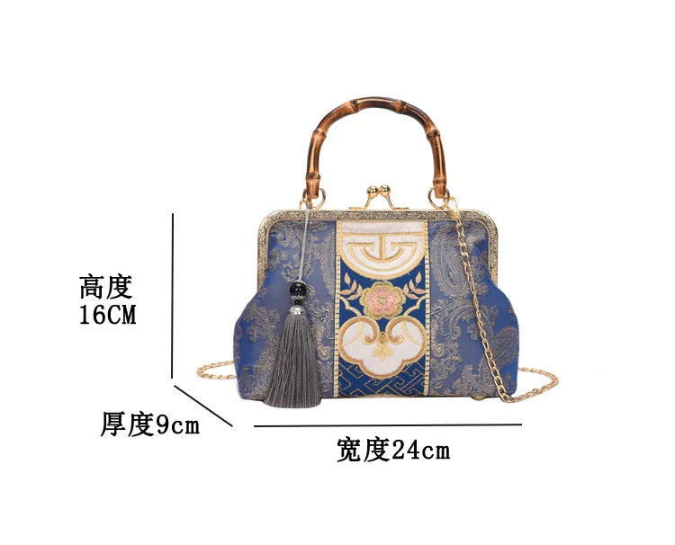 Embroidery Jacquard Bamboo Handbag