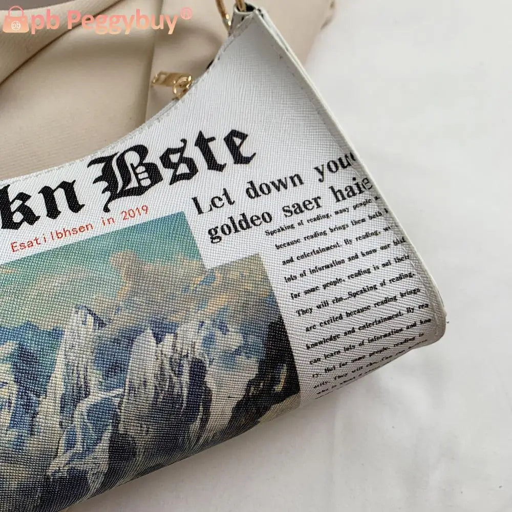 Newspaper Print Shoulder Bag